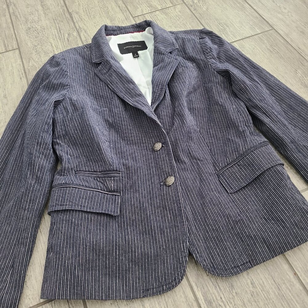 Banana Republic women's blue and white striped blazer size 6 - Picture 6 of 12